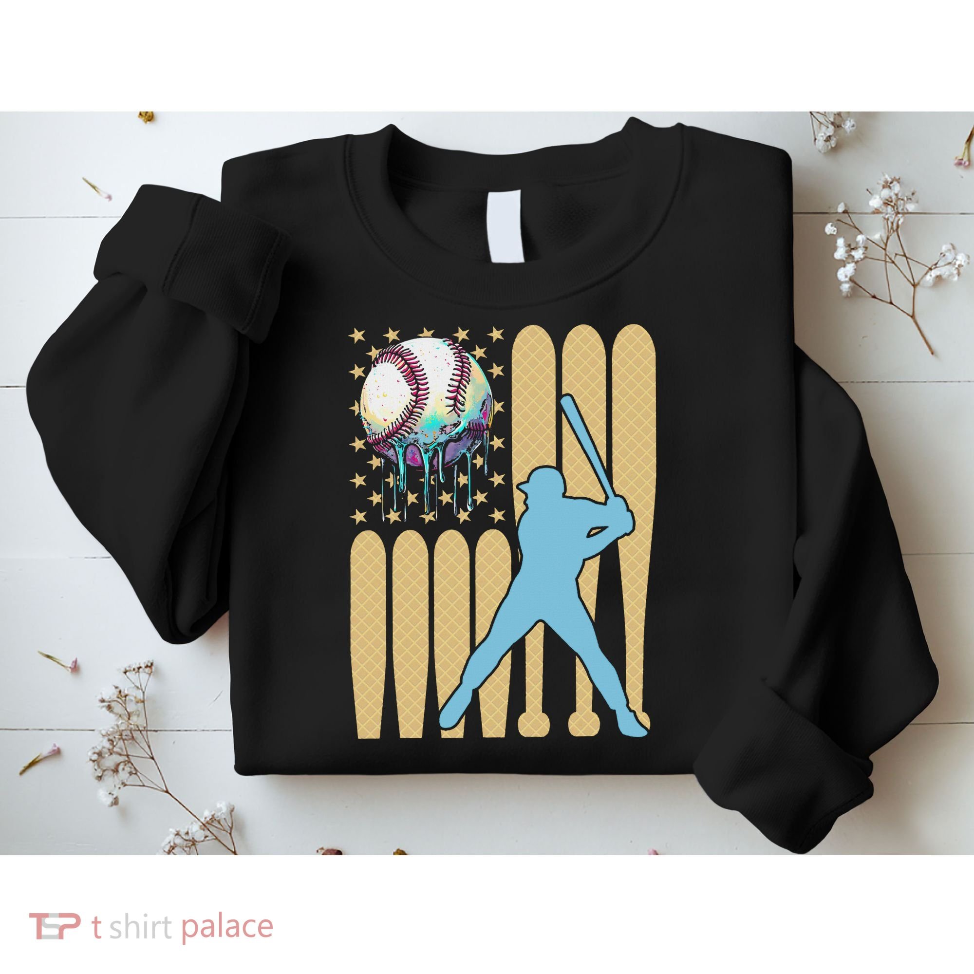 Baseball Drip Dripping Ice Cream Baseball American Flag Sweatshirt
