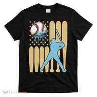 Baseball Drip Dripping Ice Cream Baseball American Flag T-Shirt thumb 0