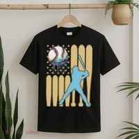 Baseball Drip Dripping Ice Cream Baseball American Flag T-Shirt thumb 2