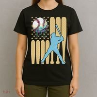 Baseball Drip Dripping Ice Cream Baseball American Flag T-Shirt thumb 4