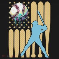 Baseball Drip Dripping Ice Cream Baseball American Flag T-Shirt thumb 7