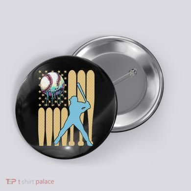 Baseball Drip Dripping Ice Cream Baseball American Flag Button