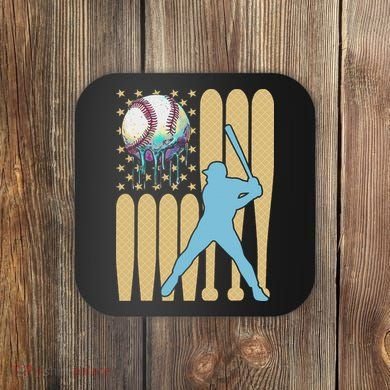 Baseball Drip Dripping Ice Cream Baseball American Flag Coaster