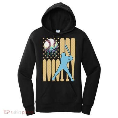 Baseball Drip Dripping Ice Cream Baseball American Flag Women's Hoodie
