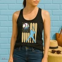 Baseball Drip Dripping Ice Cream Baseball American Flag Women's Tank Top thumb 2