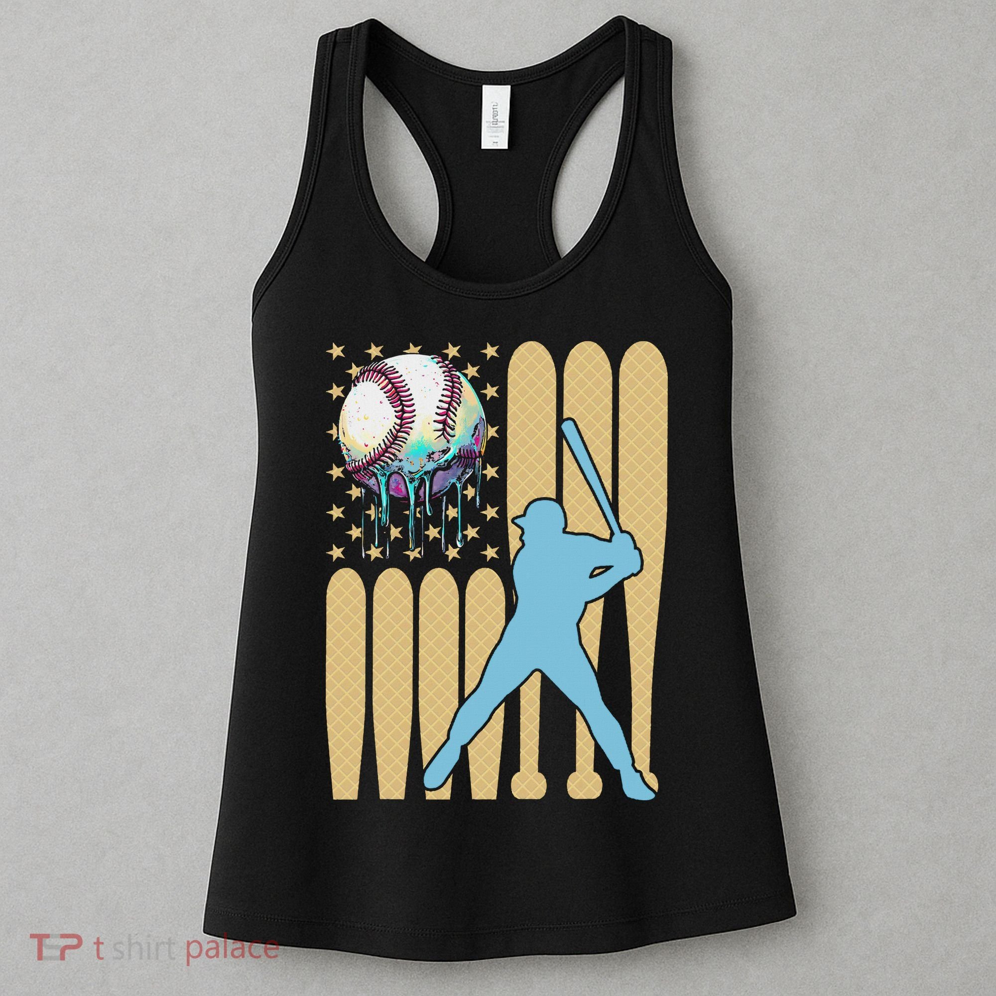 Baseball Drip Dripping Ice Cream Baseball American Flag Women's Tank Top
