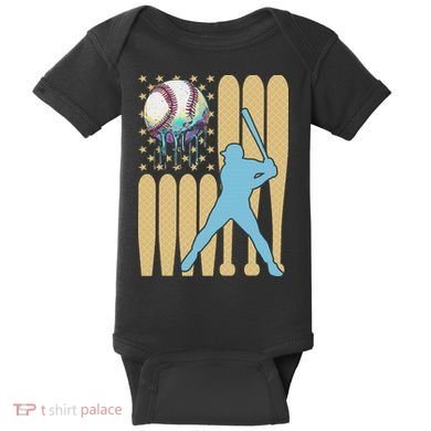 Baseball Drip Dripping Ice Cream Baseball American Flag Baby Bodysuit