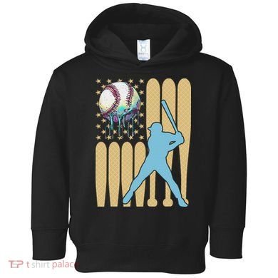 Baseball Drip Dripping Ice Cream Baseball American Flag Toddler Hoodie