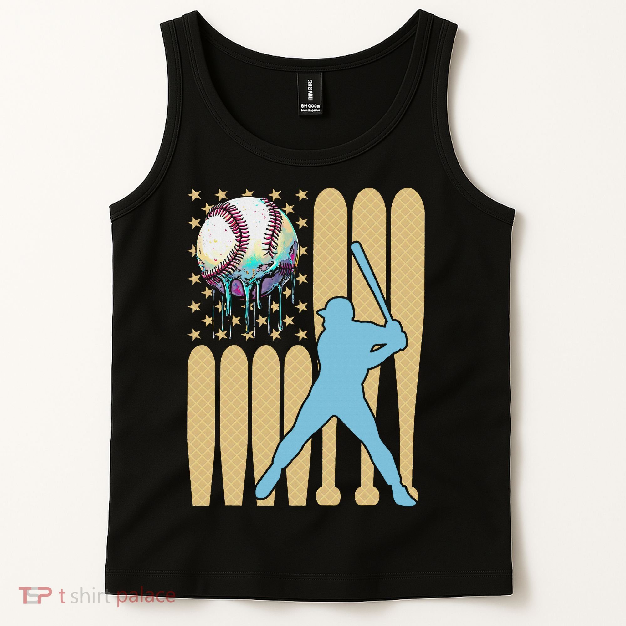 Baseball Drip Dripping Ice Cream Baseball American Flag Tank Top