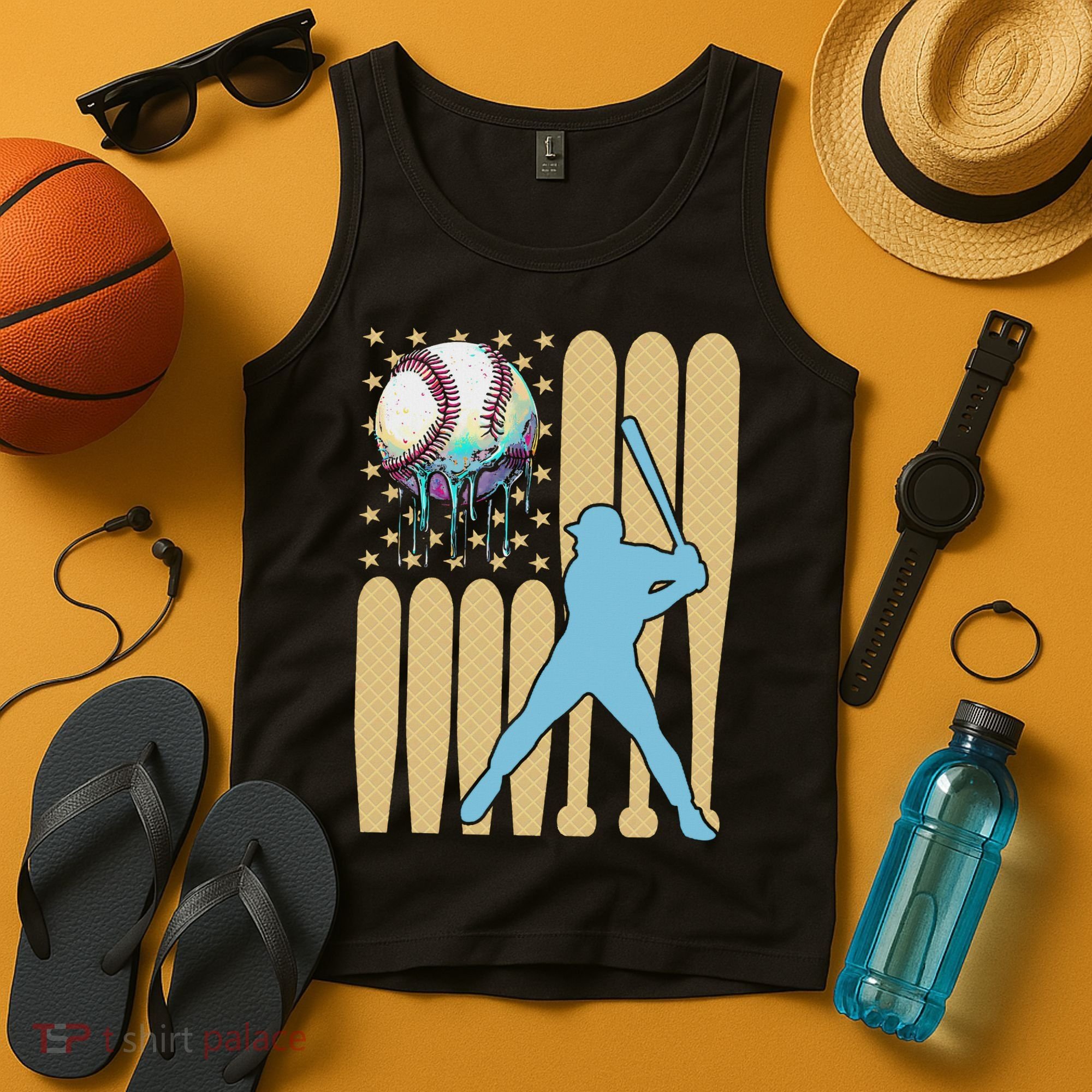 Baseball Drip Dripping Ice Cream Baseball American Flag Tank Top