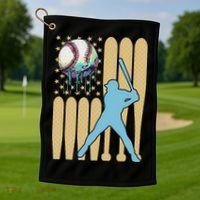 Baseball Drip Dripping Ice Cream Baseball American Flag Golf Towel thumb 1