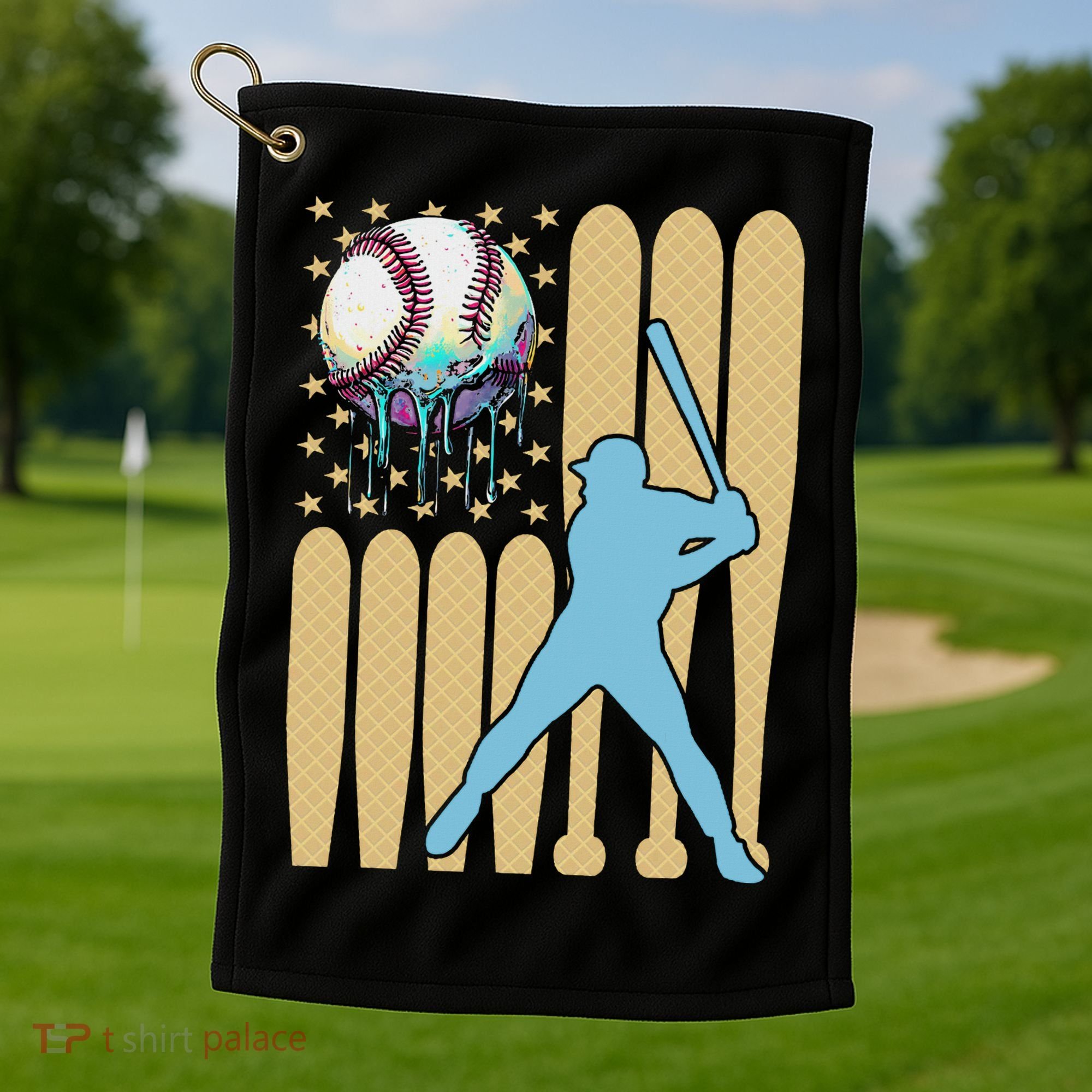 Baseball Drip Dripping Ice Cream Baseball American Flag Golf Towel