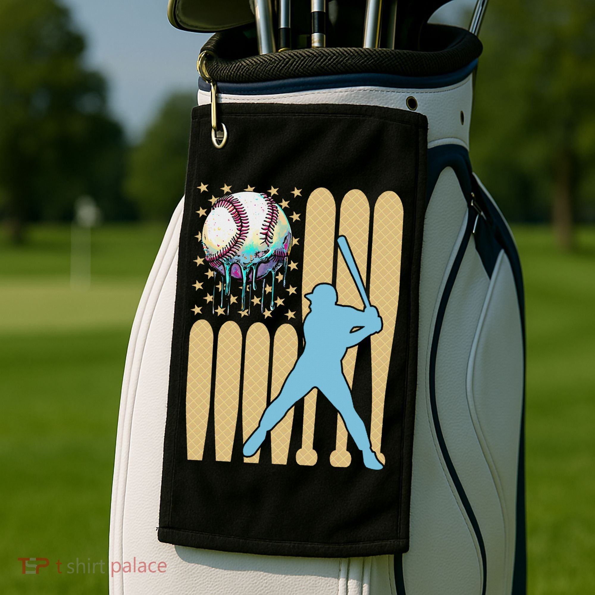 Baseball Drip Dripping Ice Cream Baseball American Flag Golf Towel
