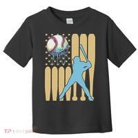 Baseball Drip Dripping Ice Cream Baseball American Flag Toddler T-Shirt thumb 0