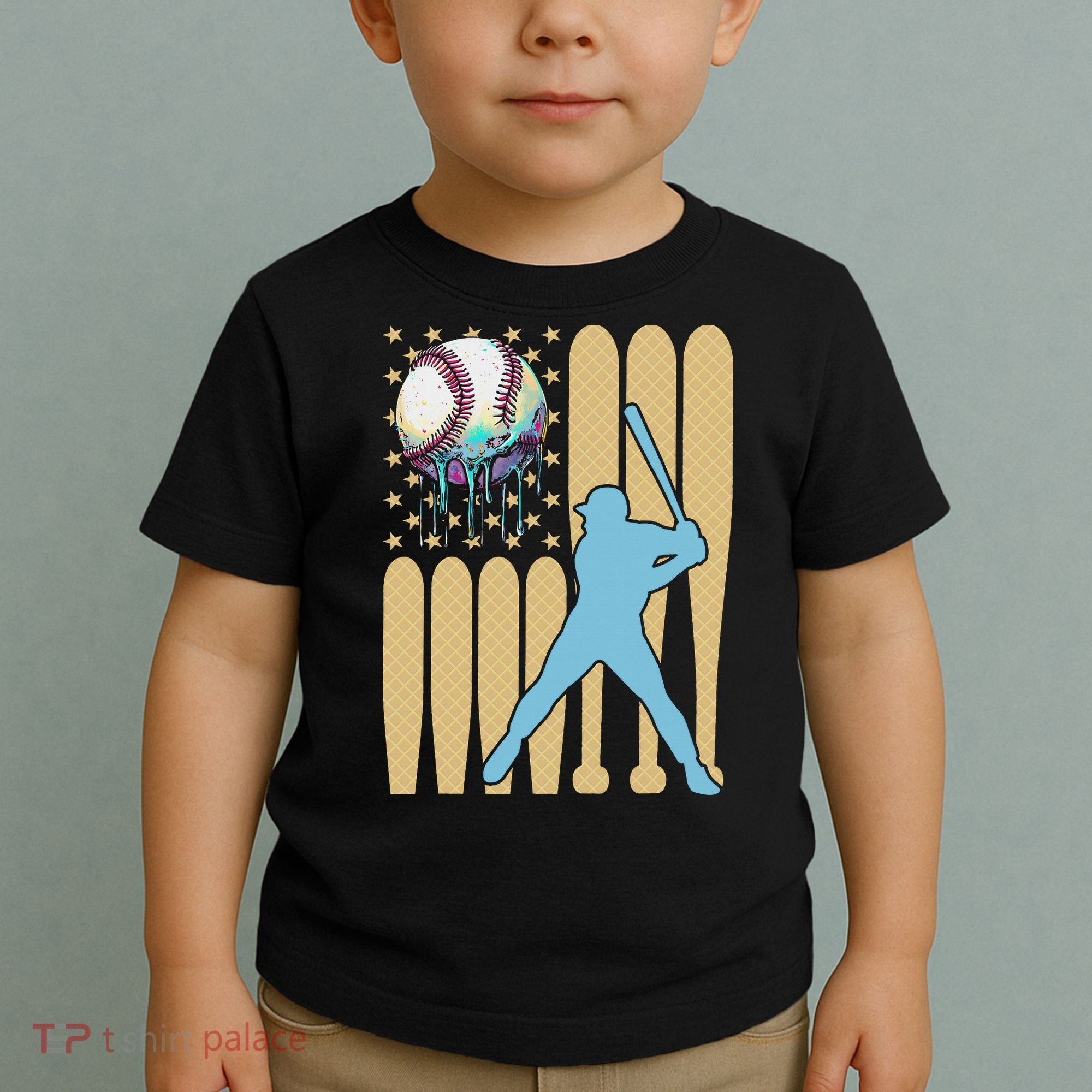 Baseball Drip Dripping Ice Cream Baseball American Flag Toddler T-Shirt