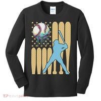 Baseball Drip Dripping Ice Cream Baseball American Flag Kids Long Sleeve Shirt thumb 0