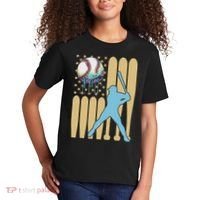 Baseball Drip Dripping Ice Cream Baseball American Flag Kids T-Shirt thumb 2