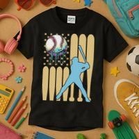 Baseball Drip Dripping Ice Cream Baseball American Flag Kids T-Shirt thumb 3