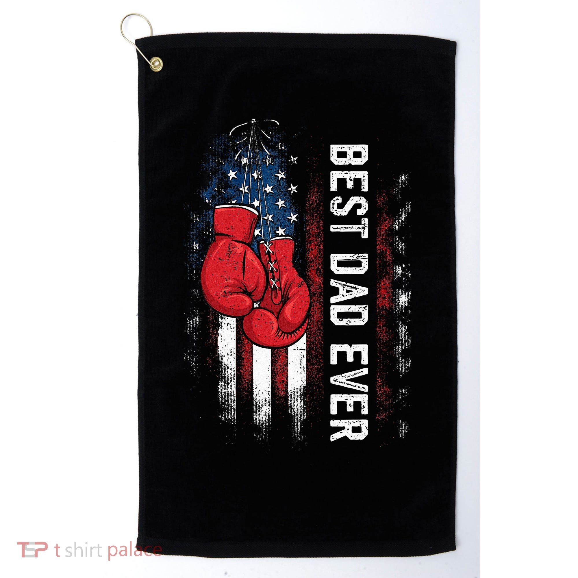 Best Dad Ever Boxing Gloves Fathers Day Boxers Flag USA Him Golf Towel
