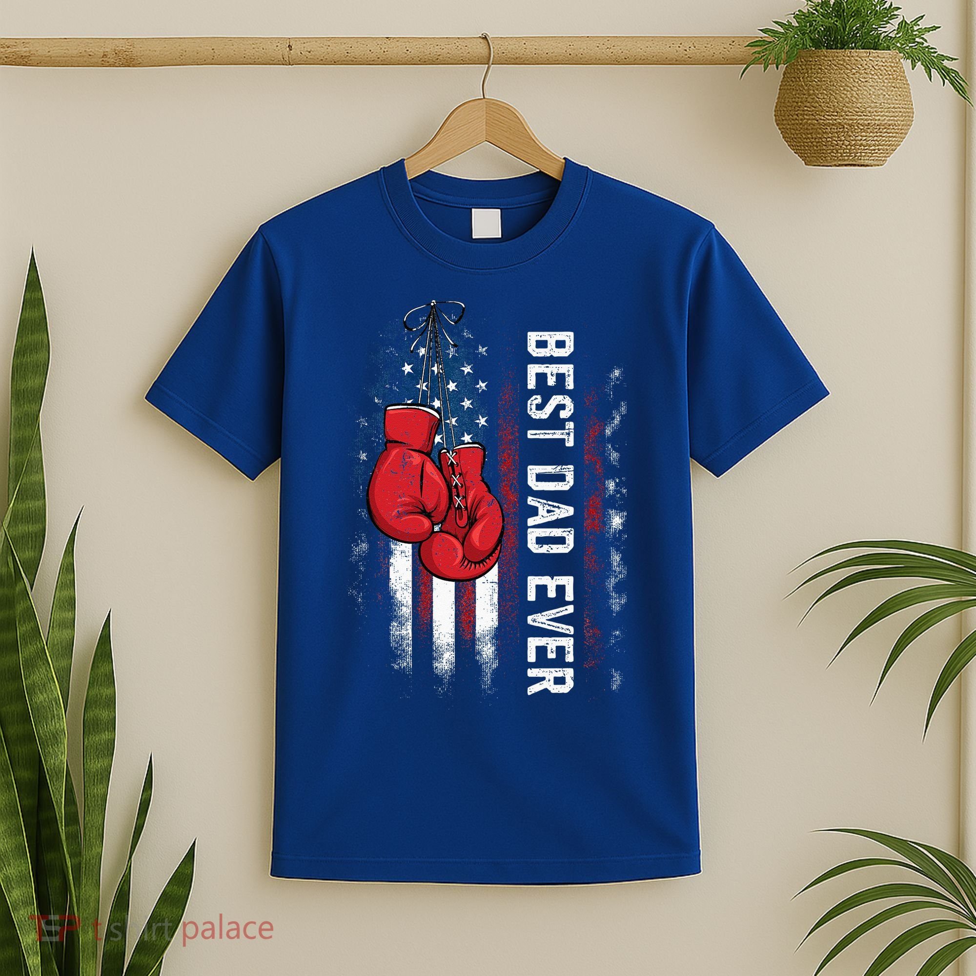 Best Dad Ever Boxing Gloves Fathers Day Boxers Flag USA Him T-Shirt