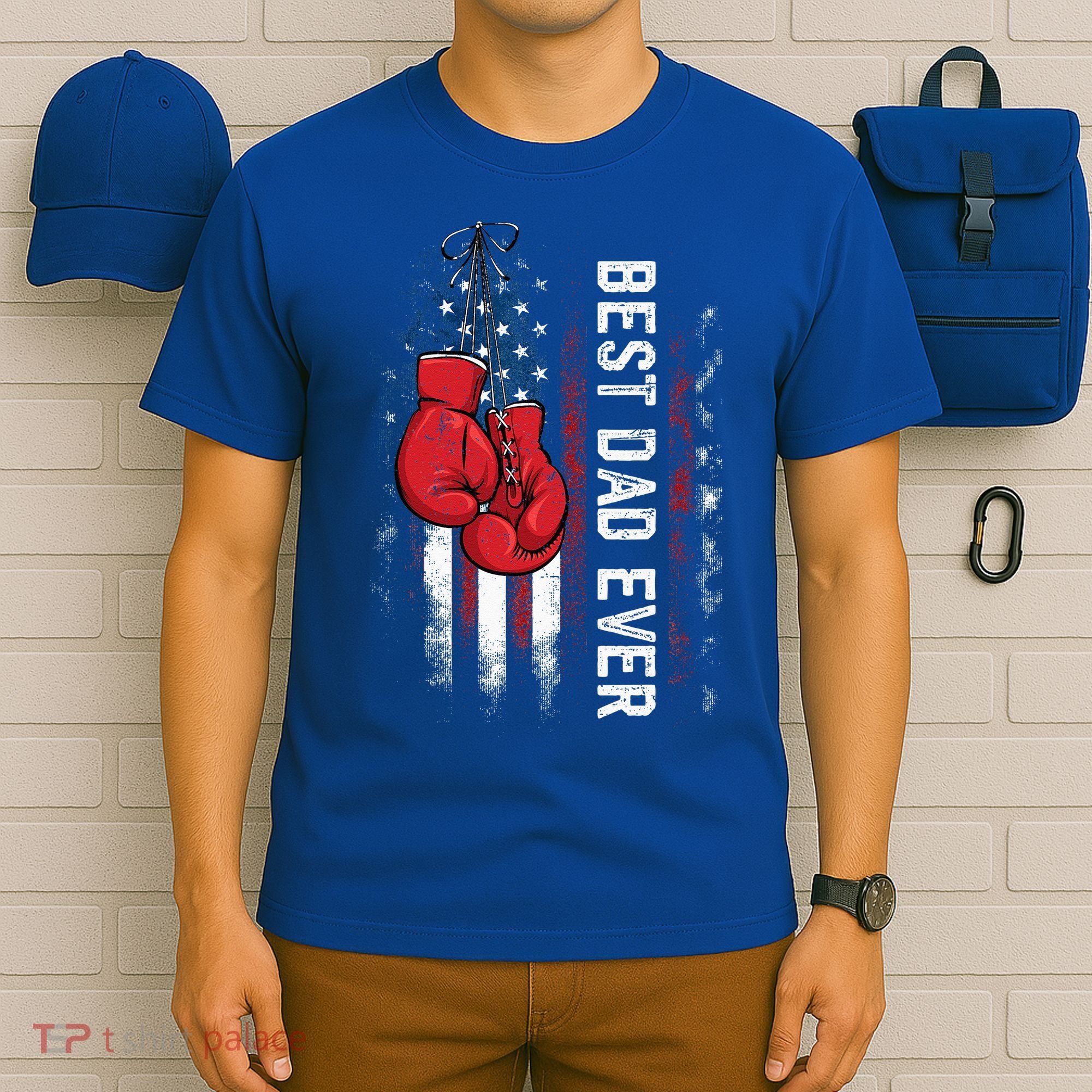 Best Dad Ever Boxing Gloves Fathers Day Boxers Flag USA Him T-Shirt