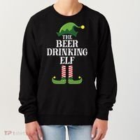 Beer Drinking Elf Matching Family Group Christmas Party Women's Sweatshirt thumb 0