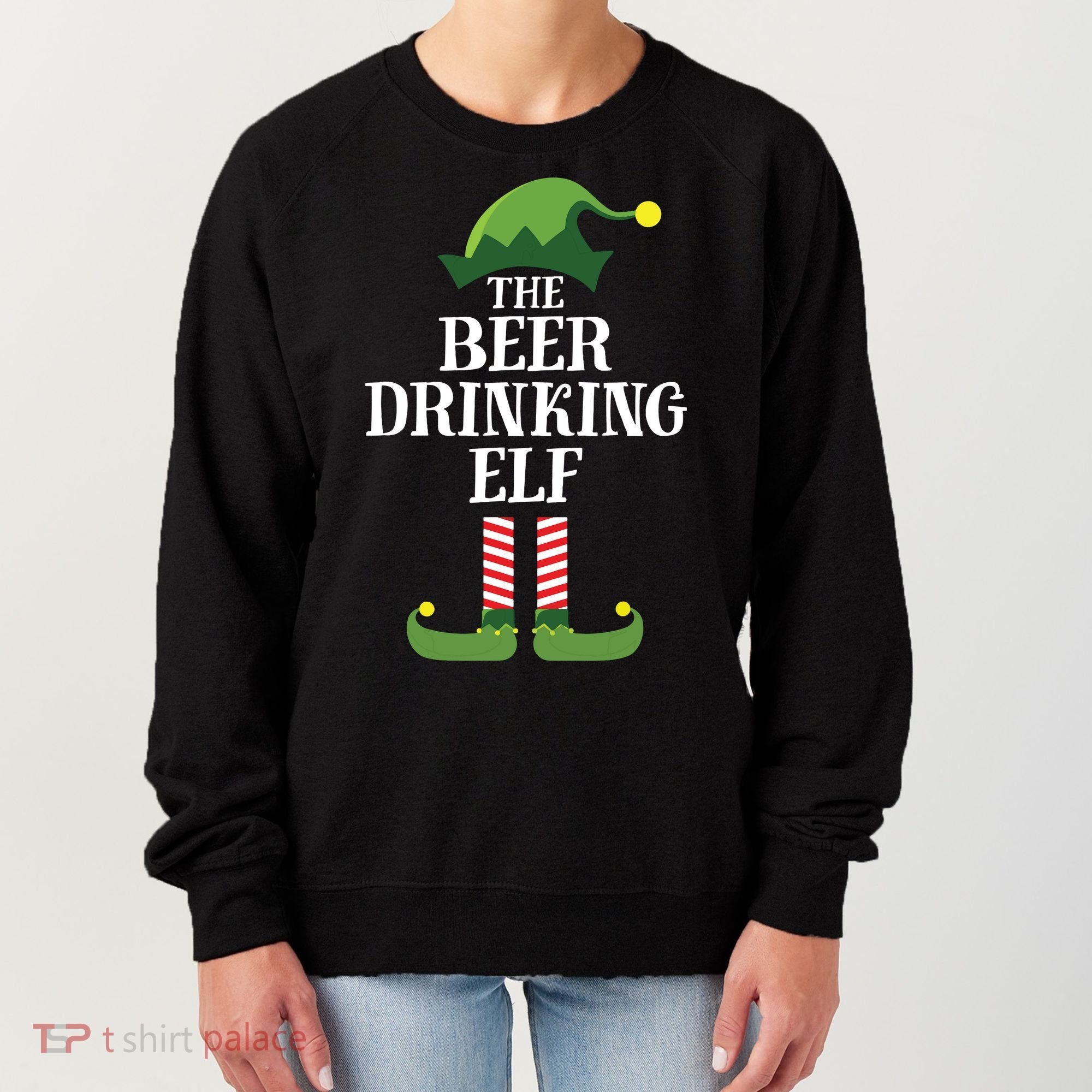 Beer Drinking Elf Matching Family Group Christmas Party Women's Sweatshirt