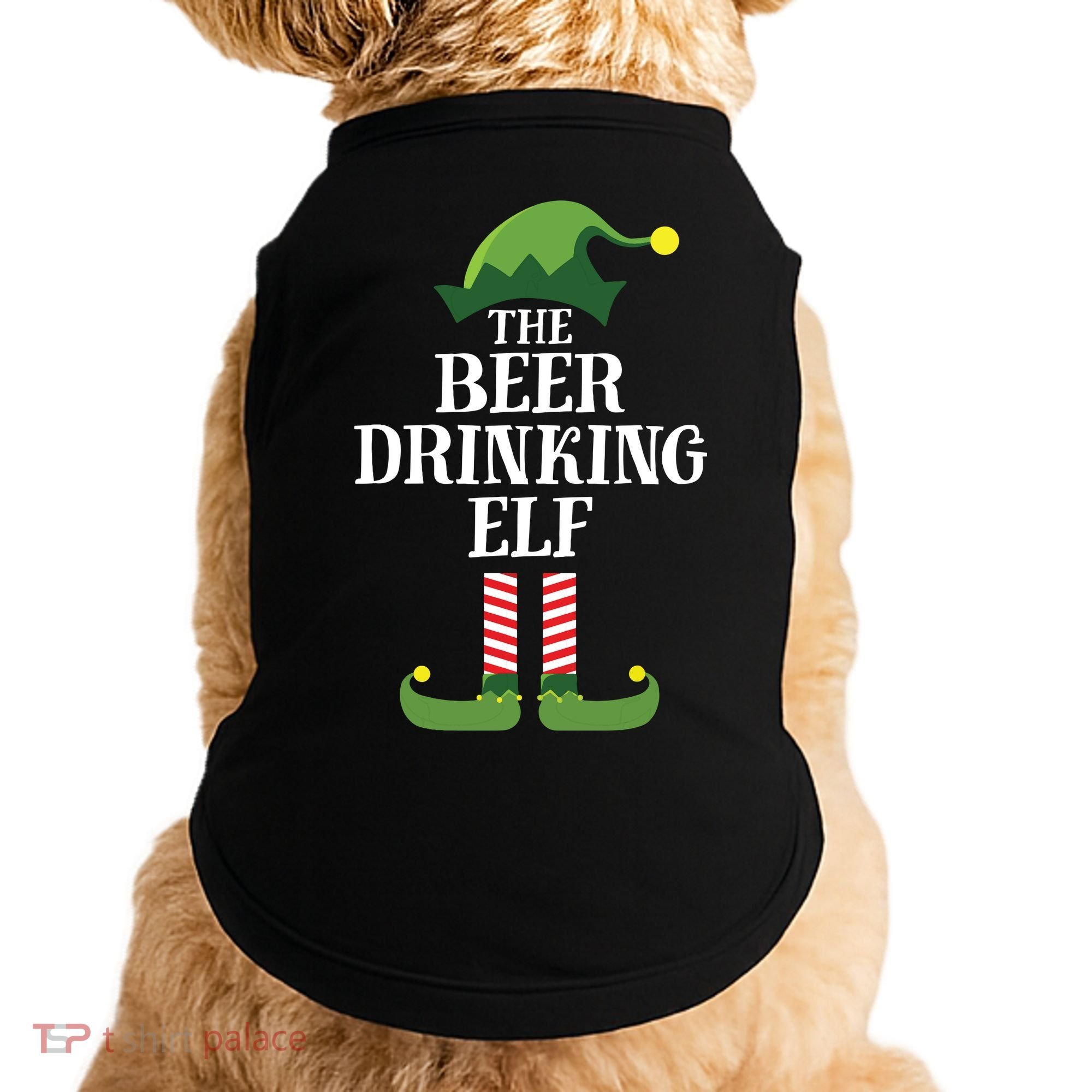 Beer Drinking Elf Matching Family Group Christmas Party Doggie Tank