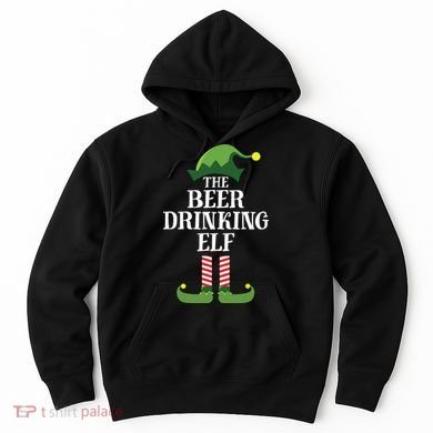 Beer Drinking Elf Matching Family Group Christmas Party Hoodie