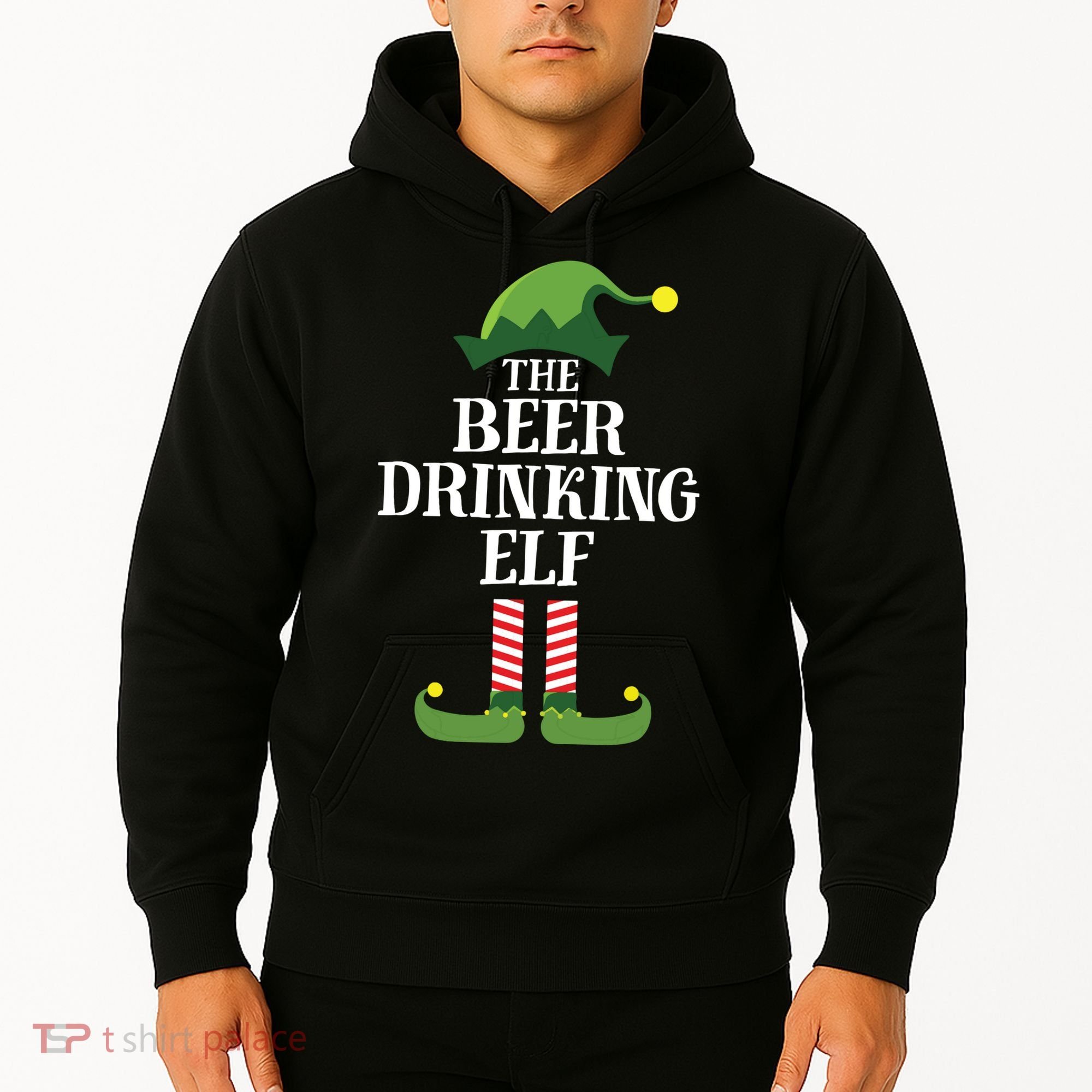 Beer Drinking Elf Matching Family Group Christmas Party Hoodie