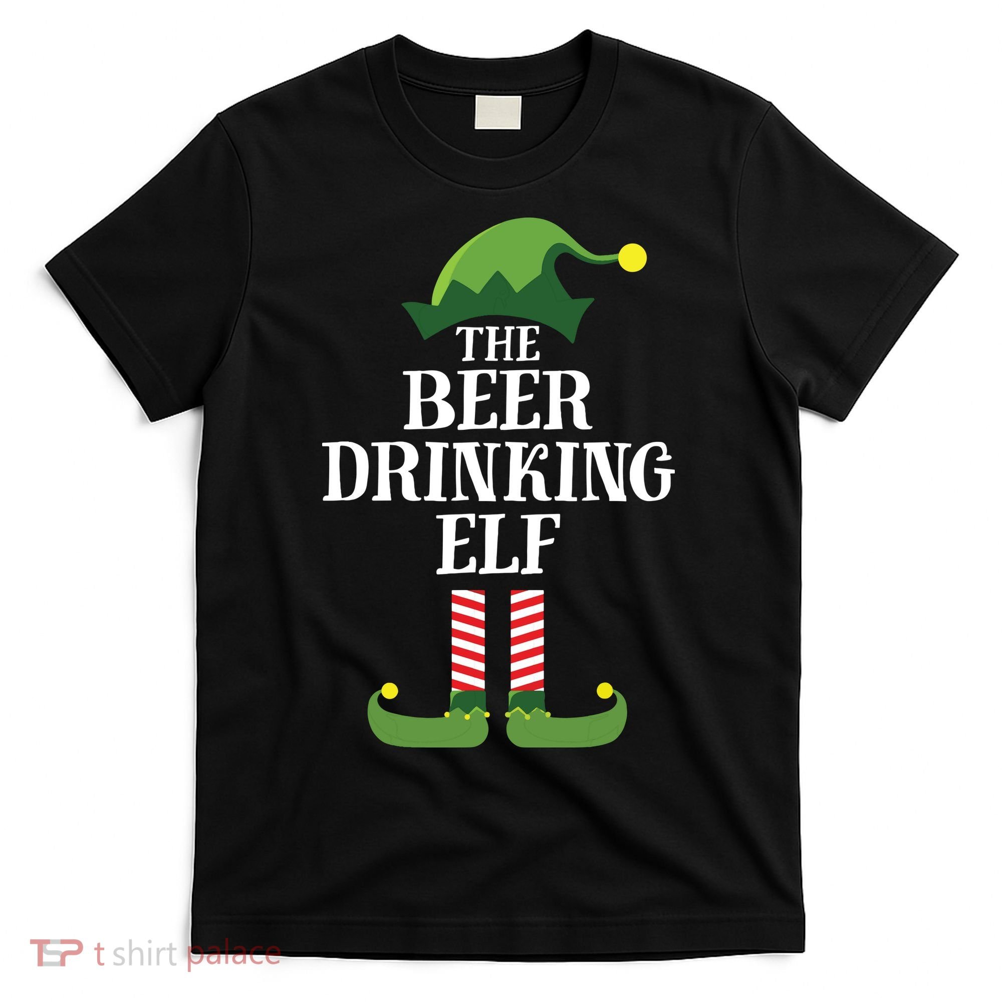 Beer Drinking Elf Matching Family Group Christmas Party T-Shirt