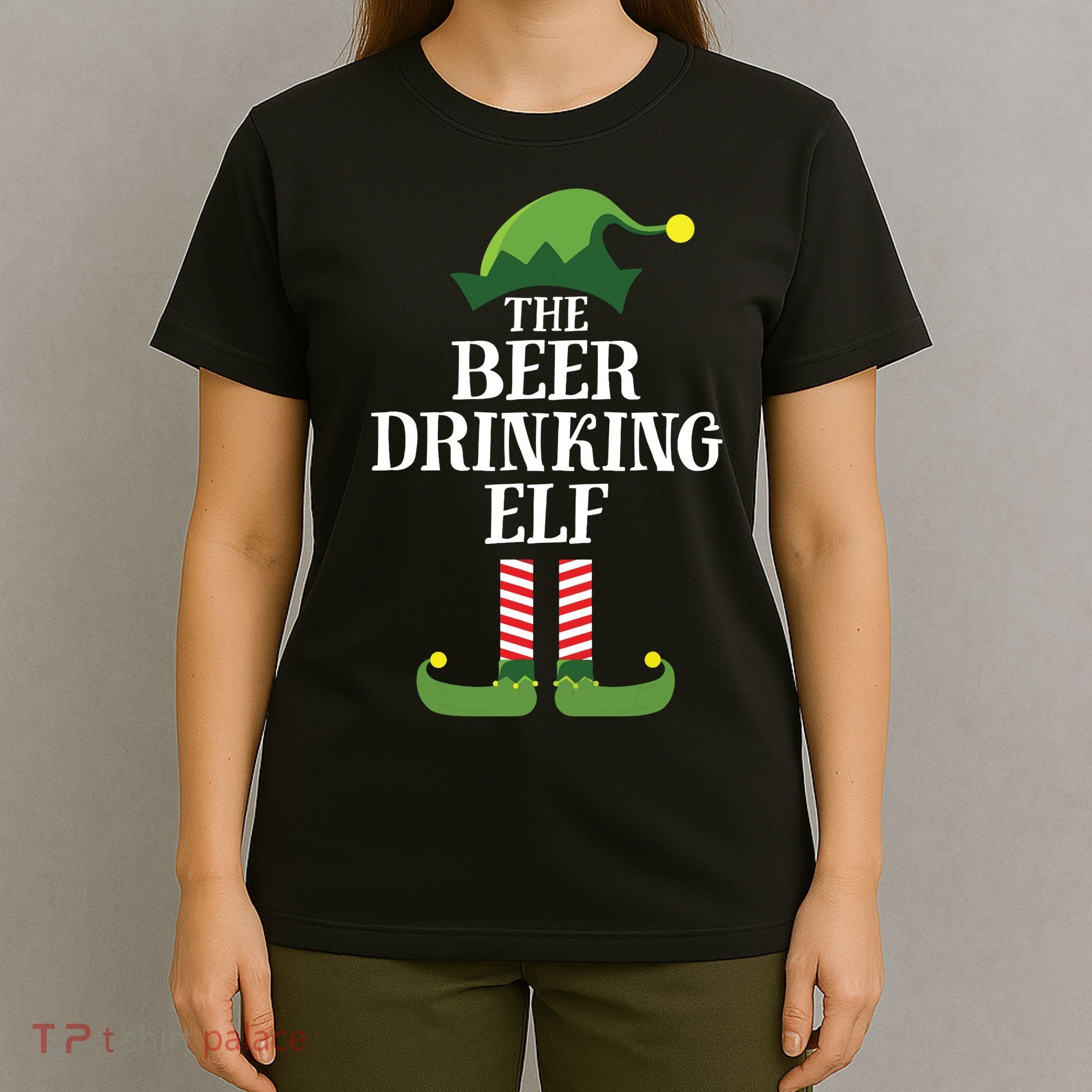 Beer Drinking Elf Matching Family Group Christmas Party T-Shirt