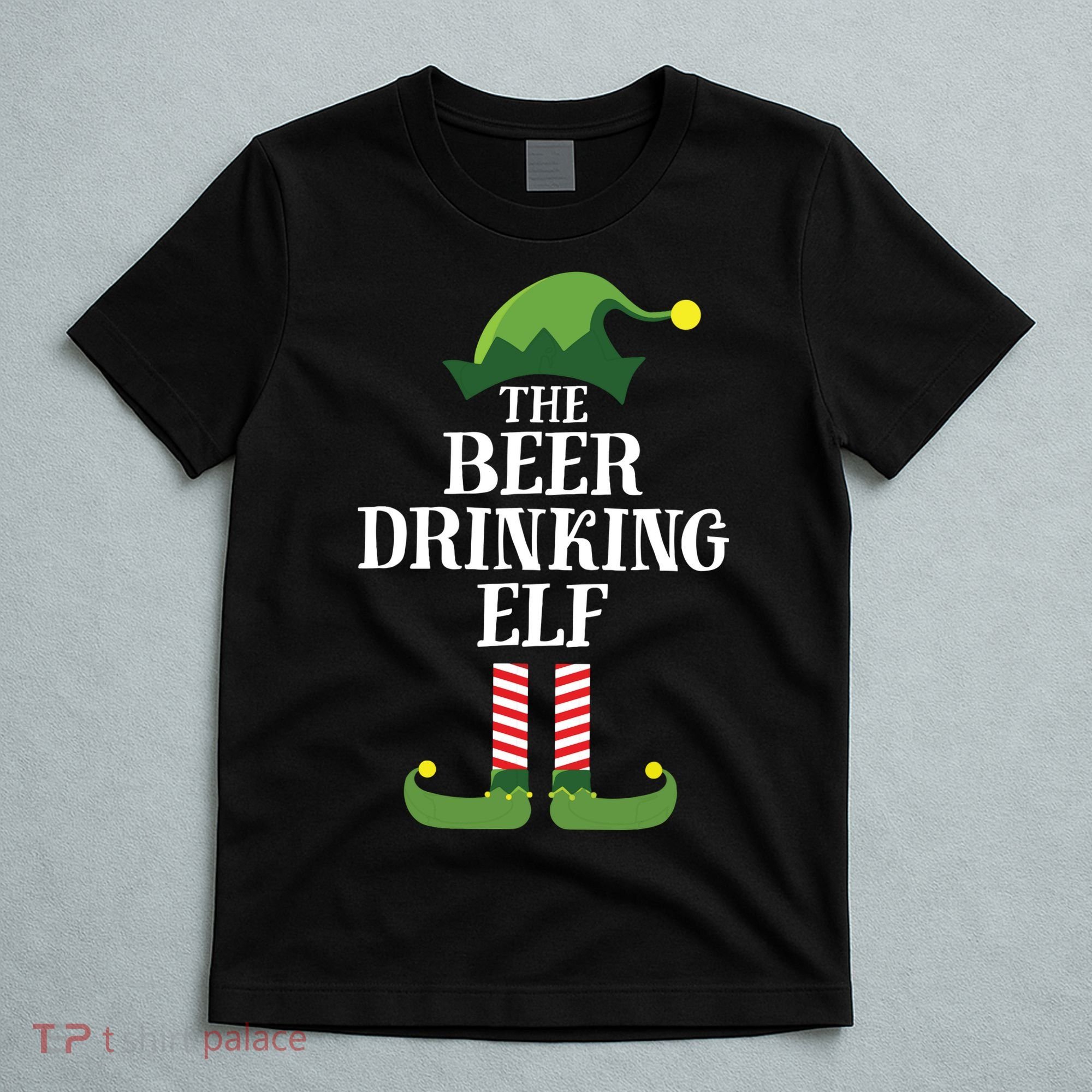 Beer Drinking Elf Matching Family Group Christmas Party T-Shirt