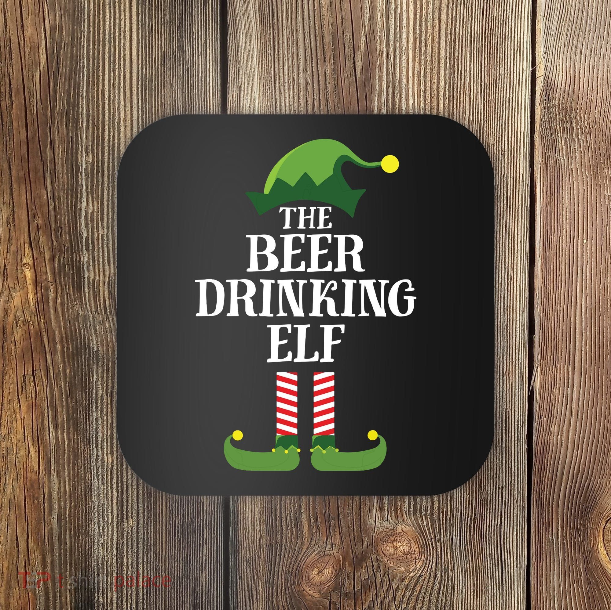 Beer Drinking Elf Matching Family Group Christmas Party Coaster