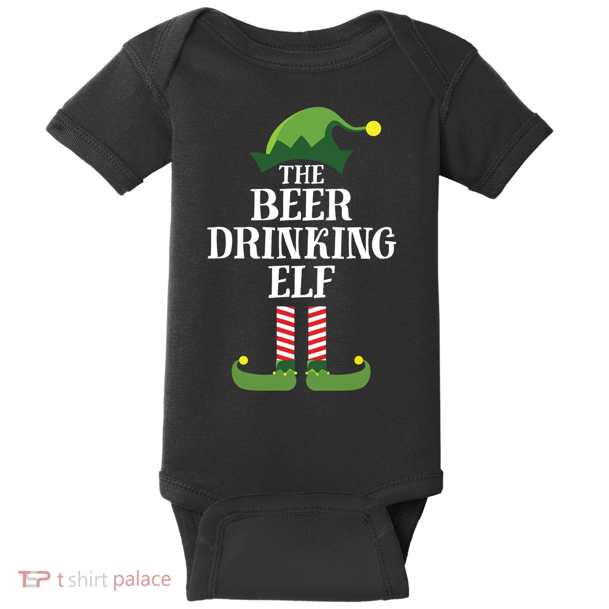 Beer Drinking Elf Matching Family Group Christmas Party Baby Bodysuit