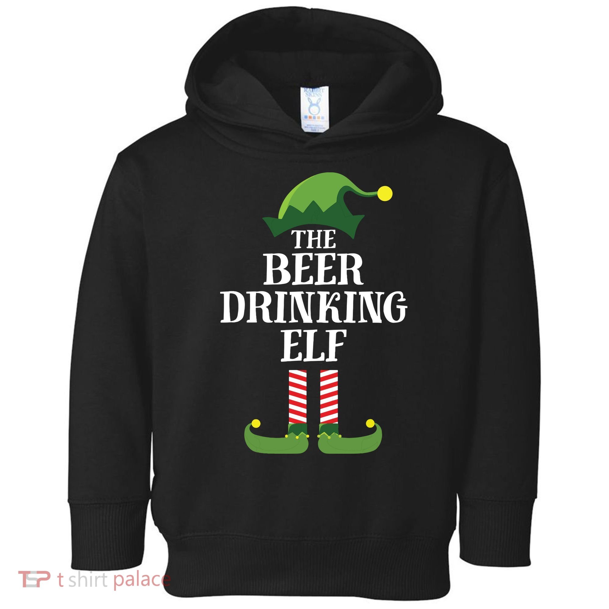 Beer Drinking Elf Matching Family Group Christmas Party Toddler Hoodie