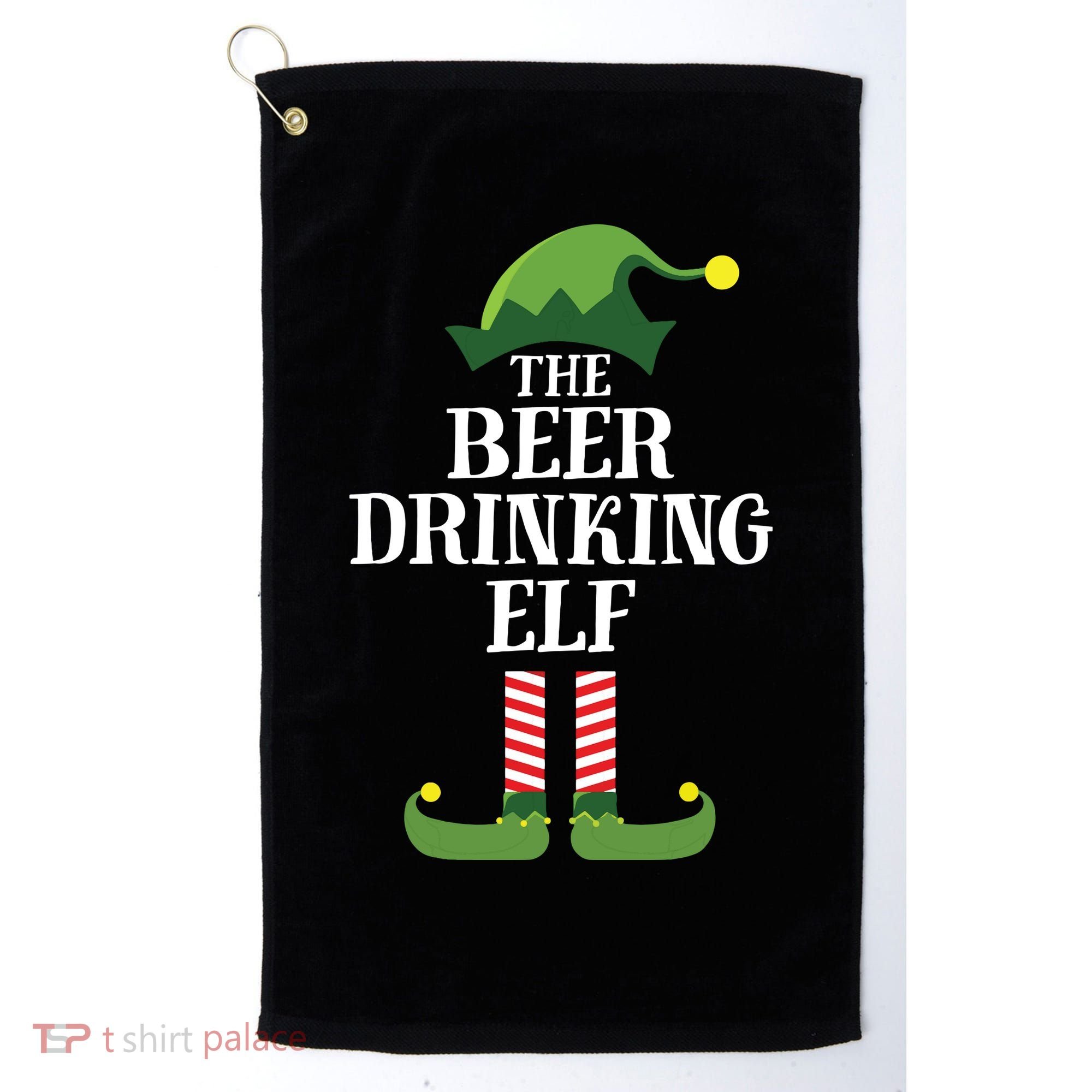 Beer Drinking Elf Matching Family Group Christmas Party Golf Towel