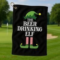 Beer Drinking Elf Matching Family Group Christmas Party Golf Towel thumb 1