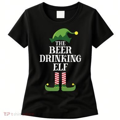 Beer Drinking Elf Matching Family Group Christmas Party Women's T-Shirt