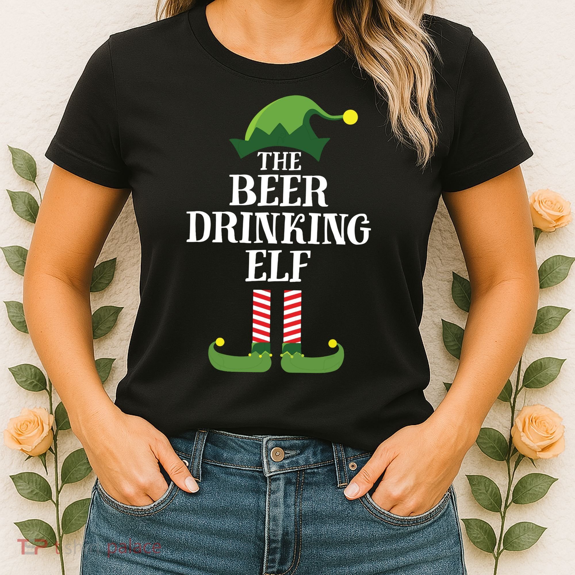 Beer Drinking Elf Matching Family Group Christmas Party Women's T-Shirt