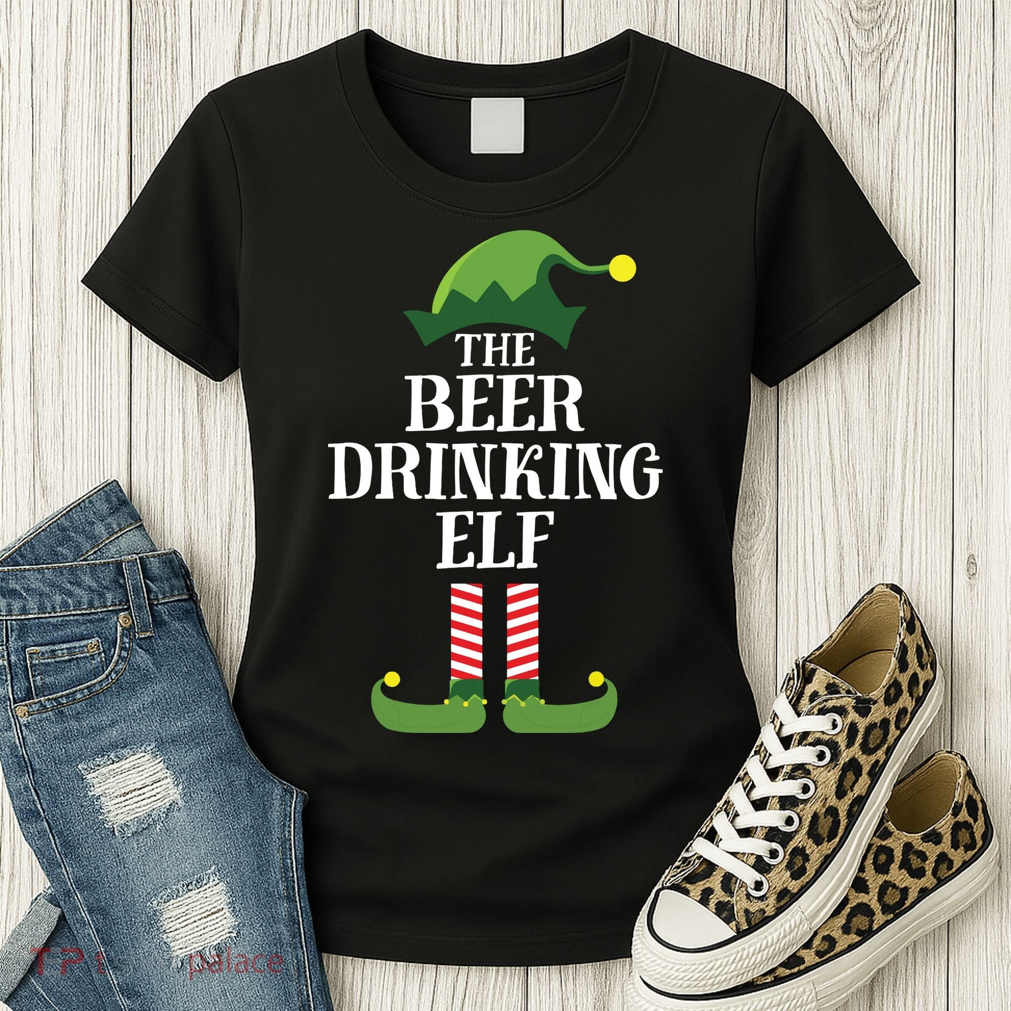 Beer Drinking Elf Matching Family Group Christmas Party Women's T-Shirt