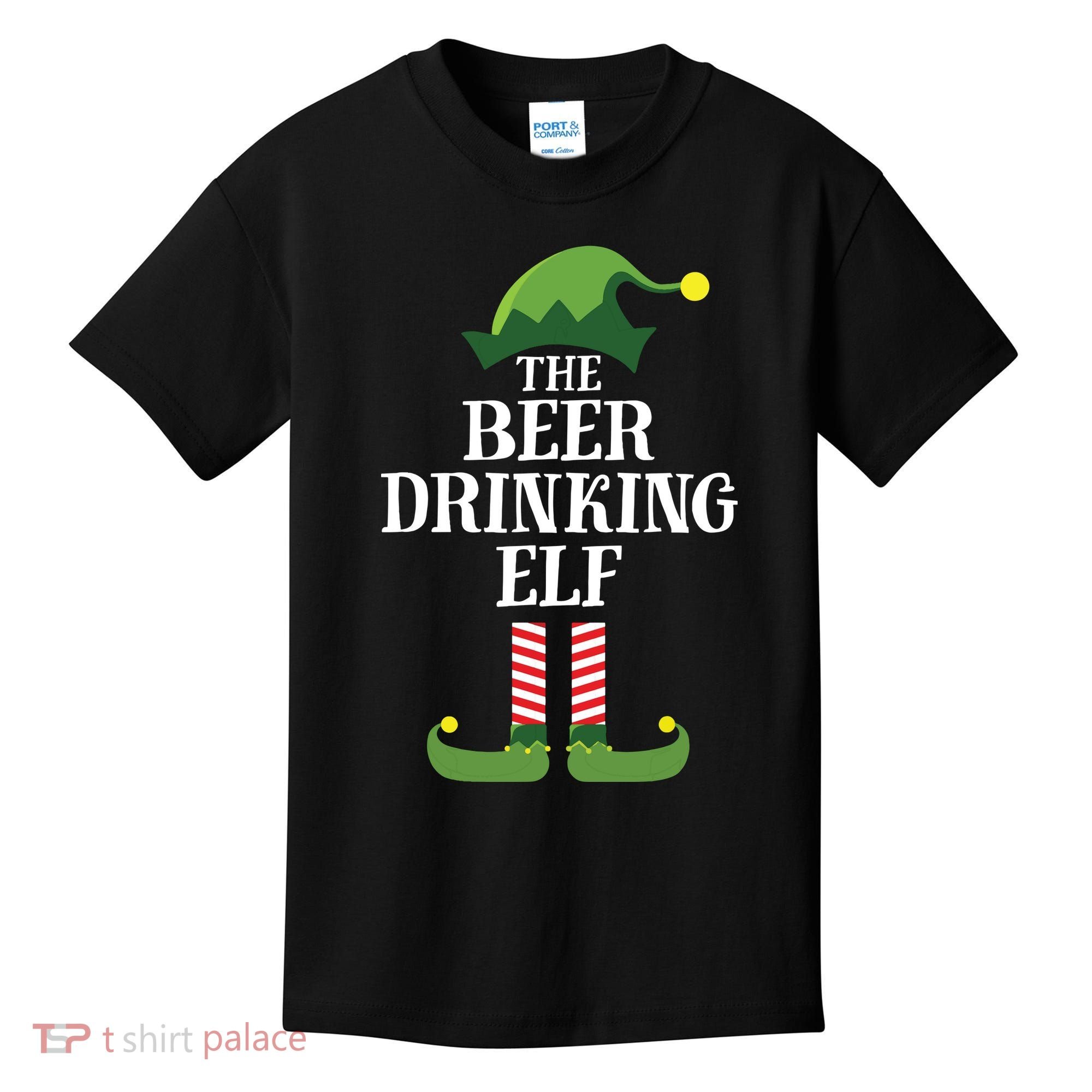 Beer Drinking Elf Matching Family Group Christmas Party Kids T-Shirt