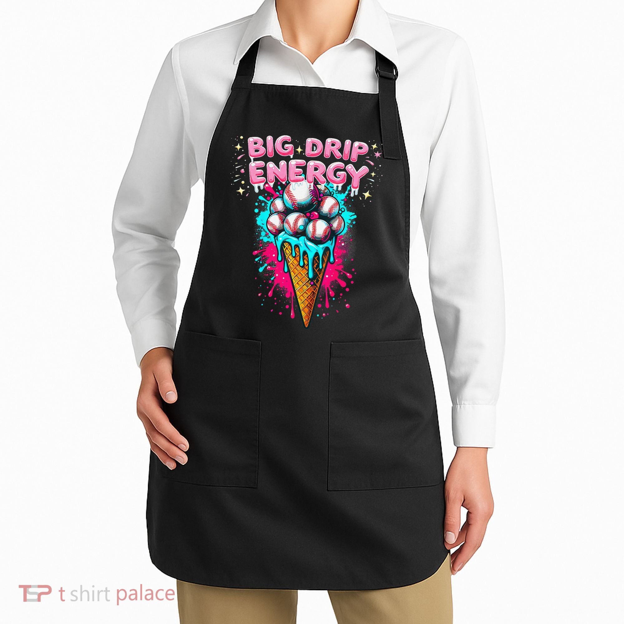 Big Drip Energy Ice Cream Baseball Funny Summer Vibes Apron