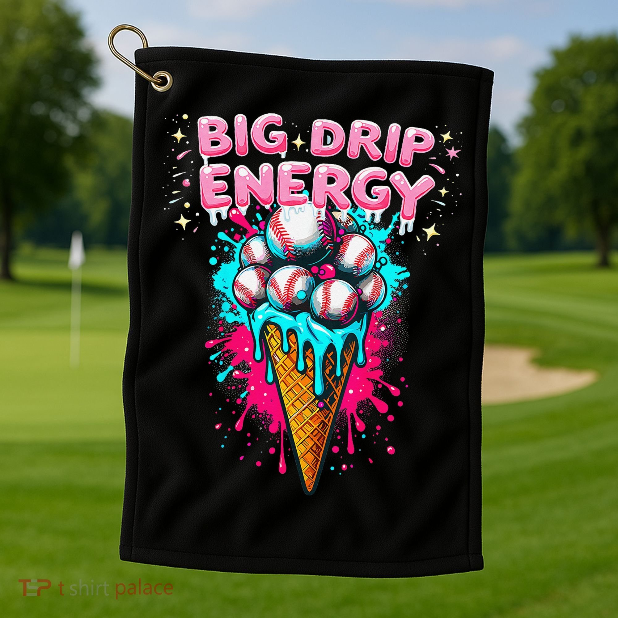 Big Drip Energy Ice Cream Baseball Funny Summer Vibes Golf Towel