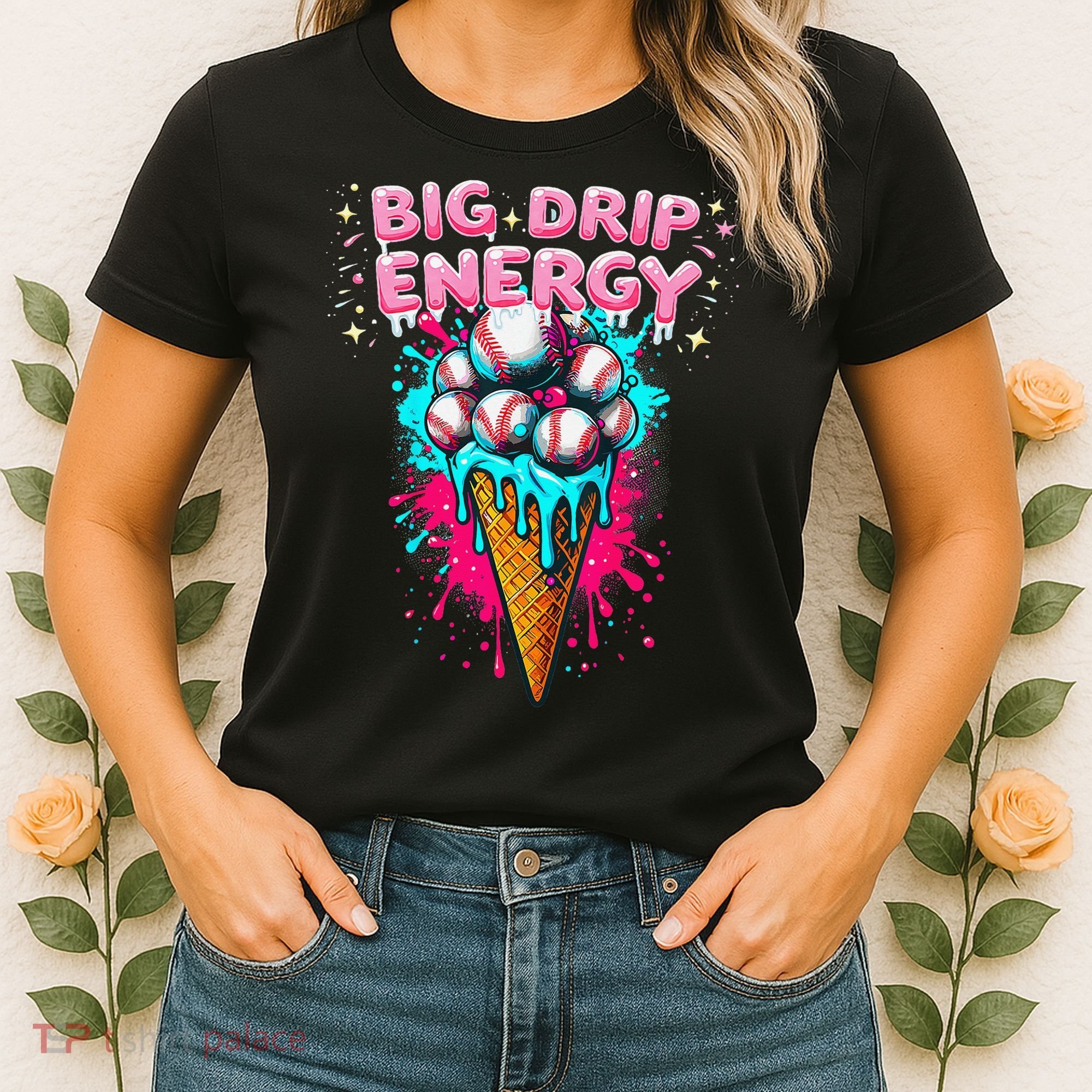 Big Drip Energy Ice Cream Baseball Funny Summer Vibes Women's T-Shirt