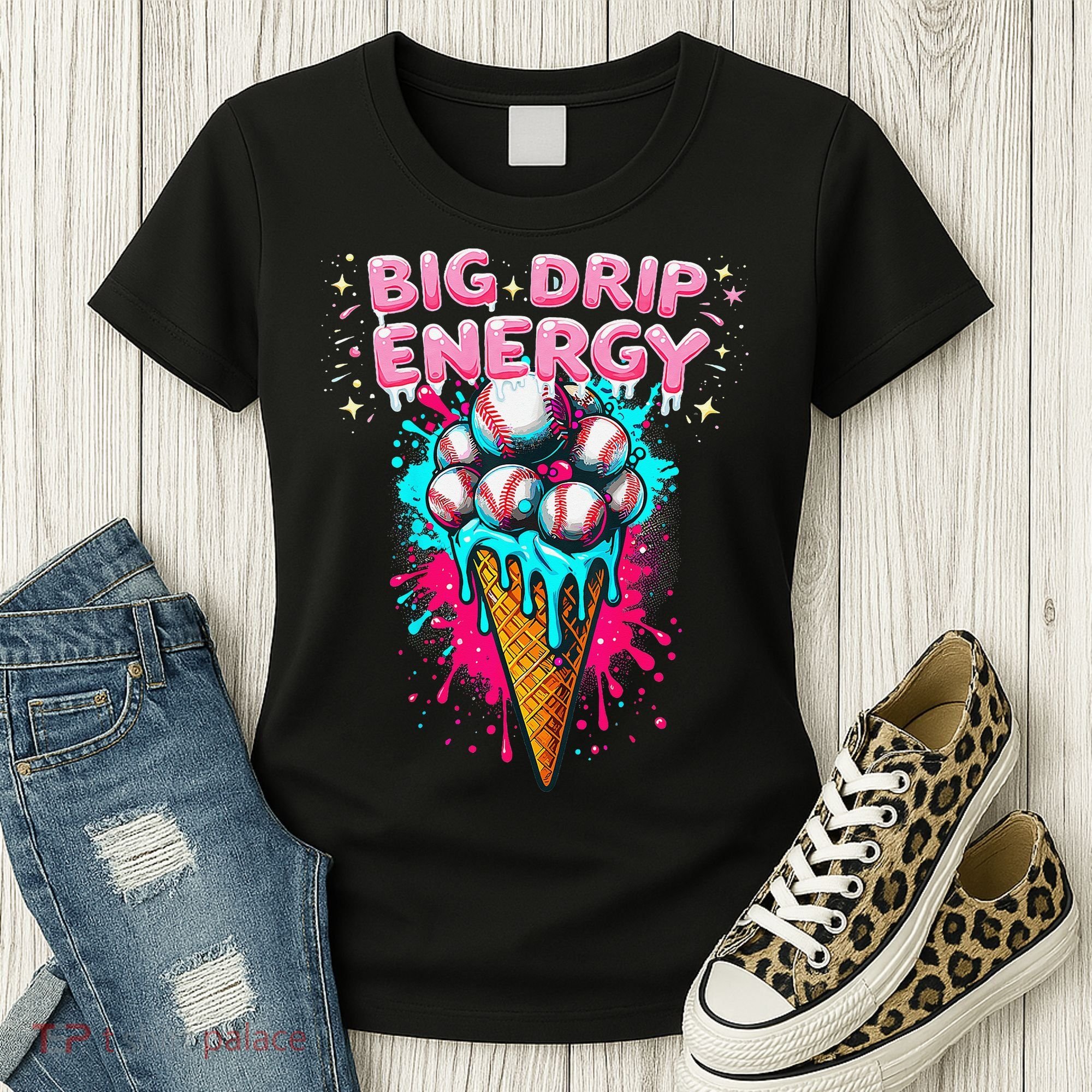 Big Drip Energy Ice Cream Baseball Funny Summer Vibes Women's T-Shirt