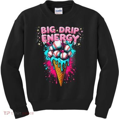 Big Drip Energy Ice Cream Baseball Funny Summer Vibes Kids Sweatshirt