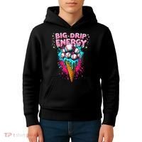 Big Drip Energy Ice Cream Baseball Funny Summer Vibes Kids Hoodie thumb 4