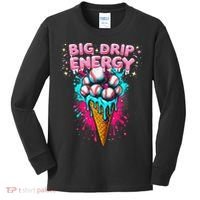 Big Drip Energy Ice Cream Baseball Funny Summer Vibes Kids Long Sleeve Shirt thumb 0