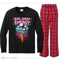 Big Drip Energy Ice Cream Baseball Funny Summer Vibes Kids Long Sleeve Plaid Pajama Set thumb 0